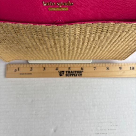 Kate Spade Pink Straw Crossbody Bag Saffiano Leather Woven Summer Purse - Picture 6 of 13